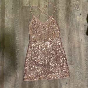 SHEIN Pink Sparkle Back Cross Dress S